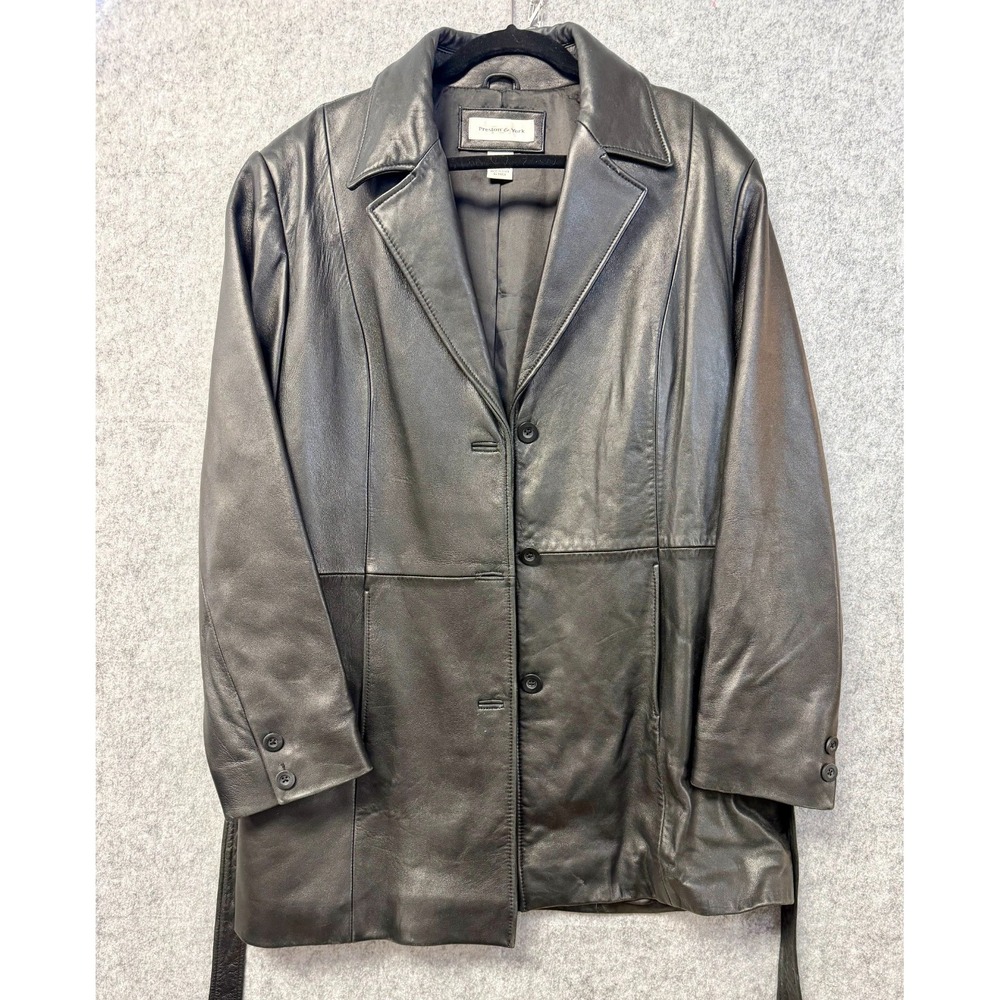 Preston & York Black Lambskin Leather Jacket with Self-Tie Belt Men's Size‎ XL